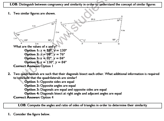 CBSE Class 10 Mathematics Triangles Worksheet Set E